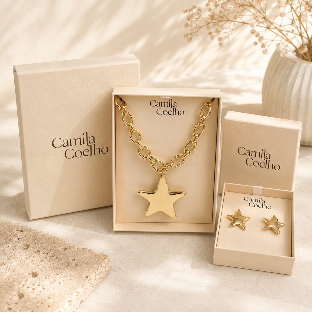 *New* Camila Coelho Gold-Tone Star Pendant Necklace & Matching Star Studs Set